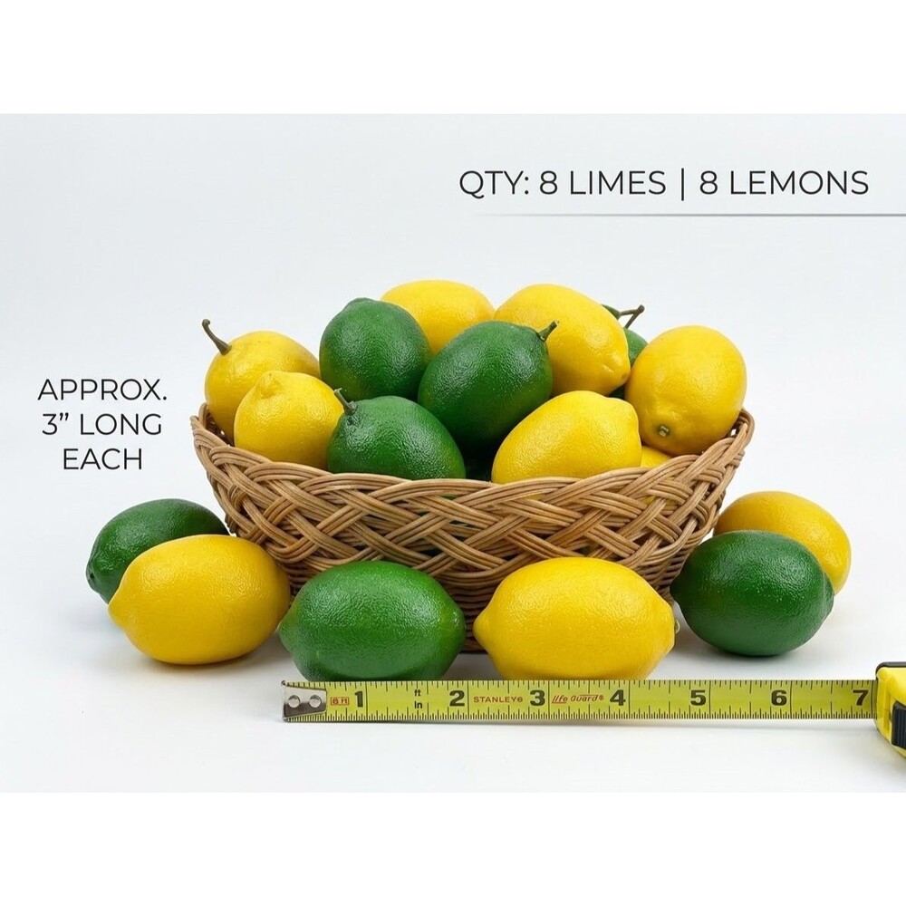 16 Piece Artificial Citrus Set – 8 Faux Limes & 8 Faux Lemons